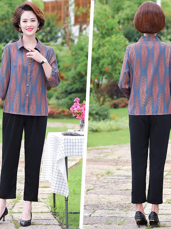 

Summer Lapel Shirt - 7/10 Sleeve for Middle-Aged Women XL (Recommended for 105-120 jin) фиолетовый