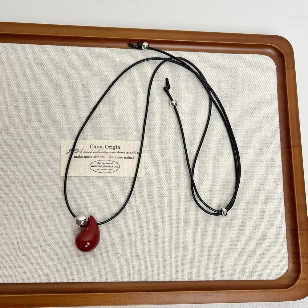 Red Water Drop Women Necklace Drawable Black Rope Pendant Necklaces Sweater Chain  Autumn/Winter