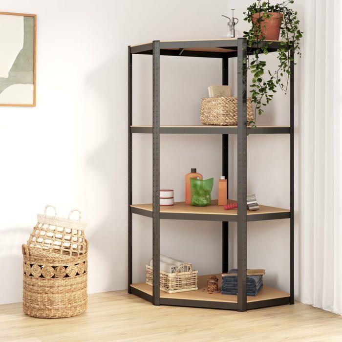 VidaXL Corner Shelf with 4 Tiers Anthracite Steel Engineered Wood 152853