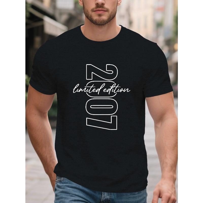 

European Size Born in 2007 18th Birthday Men s T-Shirt - Casual Round Neck Short Sleeve Top with 18 Text/Number, Birthday Outfit for Parties & Attire 4XL