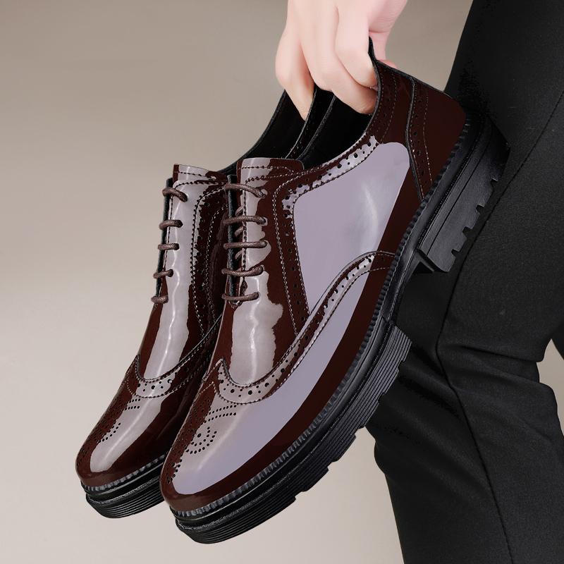Men Smooth Surface Patent Leather Wedding Party Shoes Platform Oxfords Slip on Brand New Brogue Thick Soled Casual Loafers Shoes