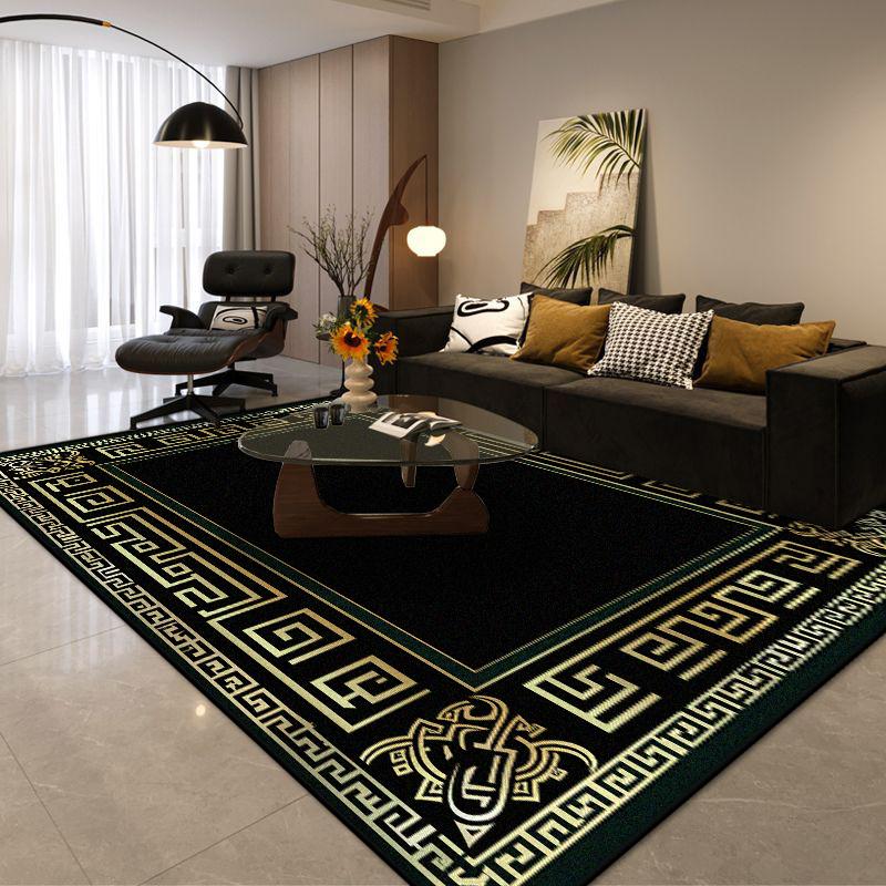

Modern Style Light Luxury Decor Home Living Room Rug Golden Border Antiskid Black Coffee Tables Mat Washable Soft Office Carpet 1.9x2.9ft(60x90cm)