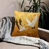 2D Flat- Vintage Gold Tone Red Crowned Crane Linen Throw Pillow Cover Decorative Square Cushion Case For Home Sofa Bedroom