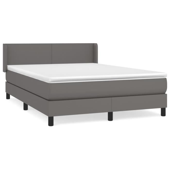 3130659 vidaXL Lit à sommier tapissier avec matelas Gris 140x190 cm Similicuir