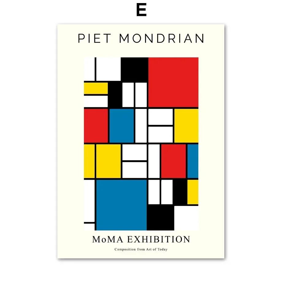 Piet Mondrian Exhibition Poster Modern Abstract Geometric Wall  Prints Canvas  Nordic Pictures For Living Room Decor