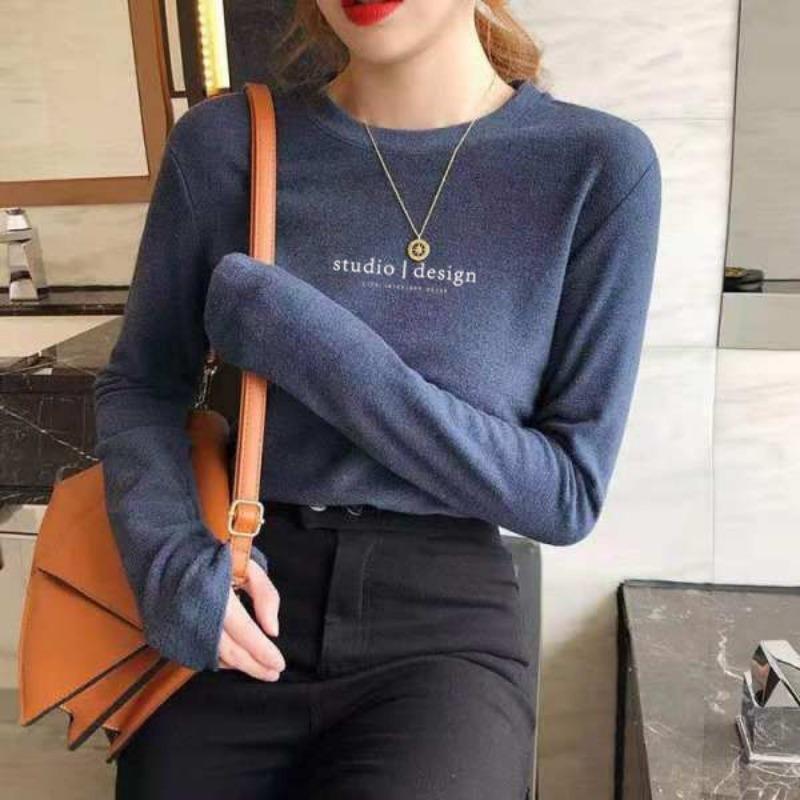 Korean Version Show Off Weight Slim Printing Letter Leisure Versatile Commute Fashion Women's Long Sleeved T-shirt Autumn 2024