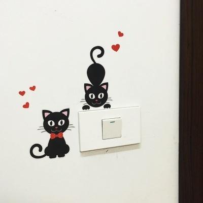 2PCS Lovely Cat Light Switch Phone Wall Stickers for Kids Rooms Diy Home Decoration Cartoon Animals