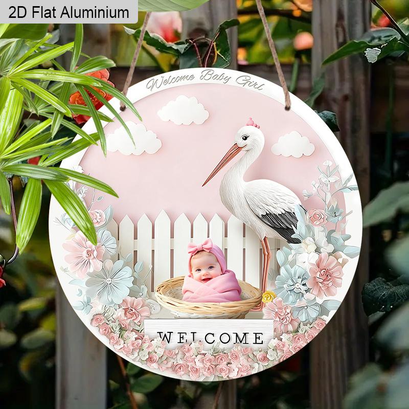 2D Flat Aluminium Welcome Sign with Pink Flowers Pattern - Charming Decorative Sign & Plaque - Ideal for Wall Decoration - No Electricity Needed
