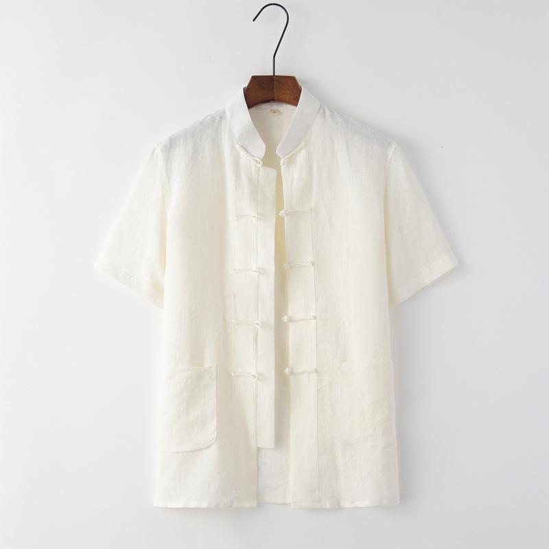 Men's Summer Thin Linen Tang Suit - Short-Sleeved Top for Middle-Aged & Elderly