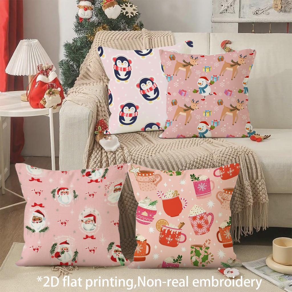 Christmas Cute Pink Pillow Covers Pattern Cushion Cover Suitable for Sofa Bedroom Car Pillow Cover
