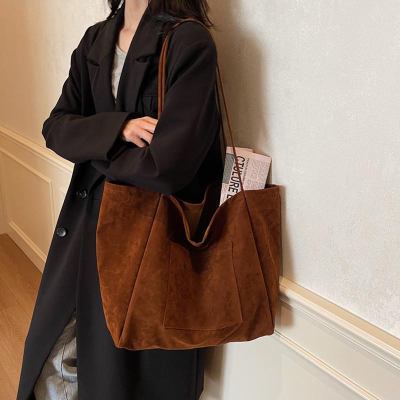 Women's Retro Mallard Velvet Tote Shoulder Bag - New Autumn Winter Fashion Large Capacity Relaxed Underarm Bag