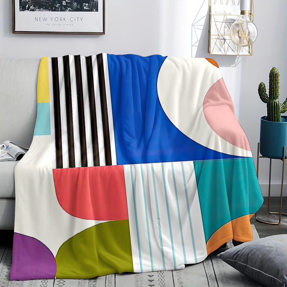 Multicolor Abstract Flannel Throw Blanket Geometric Mosaic Design Soft Cozy Fleece for Couch Bed Office and Travel All Season