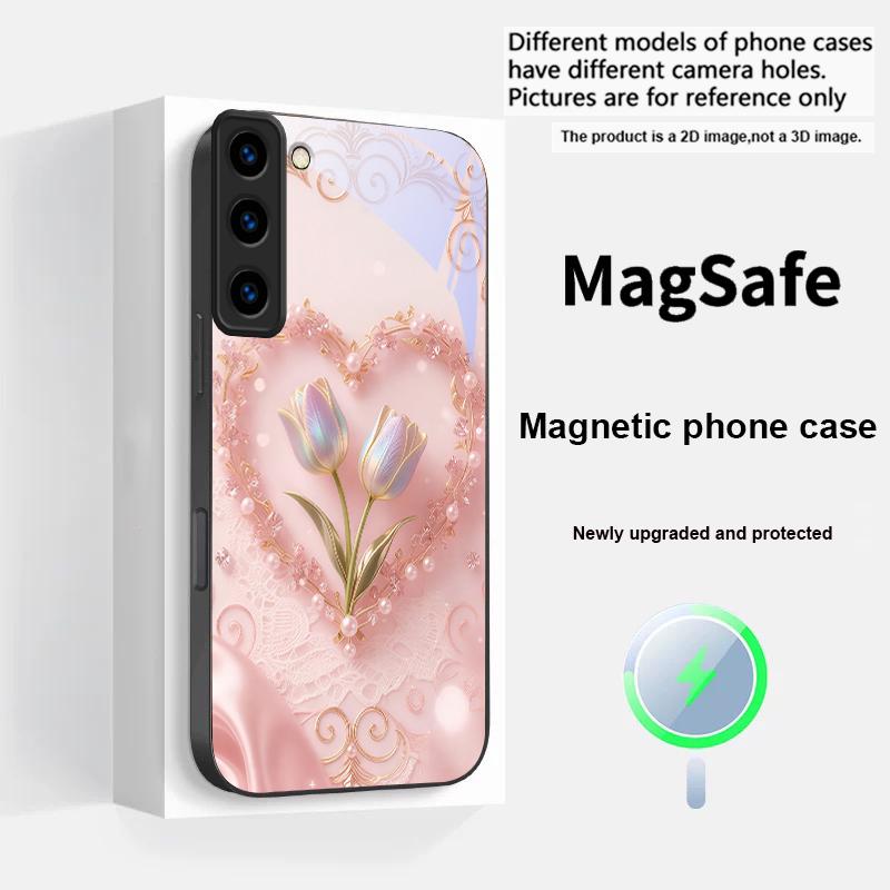 

Love s Pink Purple Tulip For Magsafe Samsung S25 S25 Edge S25Ultra S8 9 10 20 S21 Pro 22 Plus S23 FE S24 Ultra Glass Phone Case Galaxy S23+