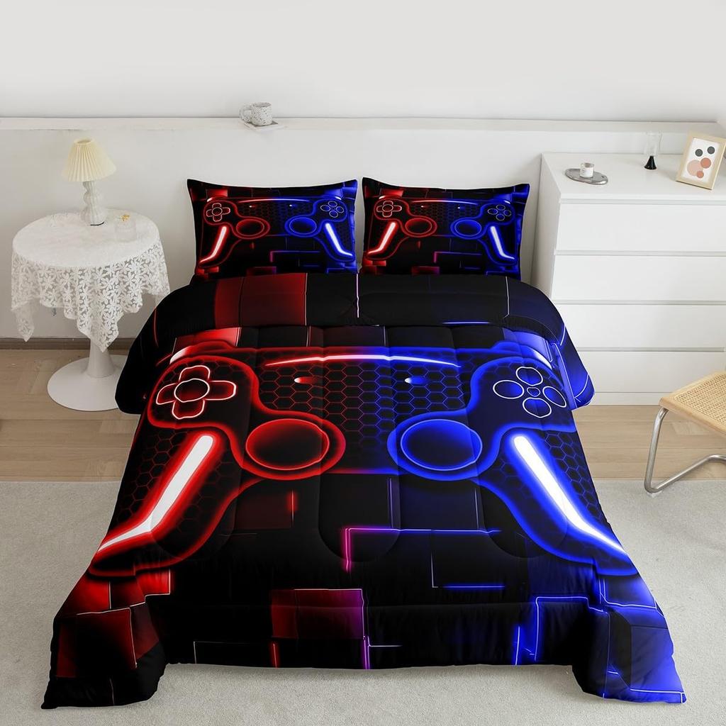 2/3pcs Bedding Set Game Console Comforter for Kids Girls Teen 3D Black Gamepad Gaming Bed Sets with 1duvet Cover +2 Pillowcases