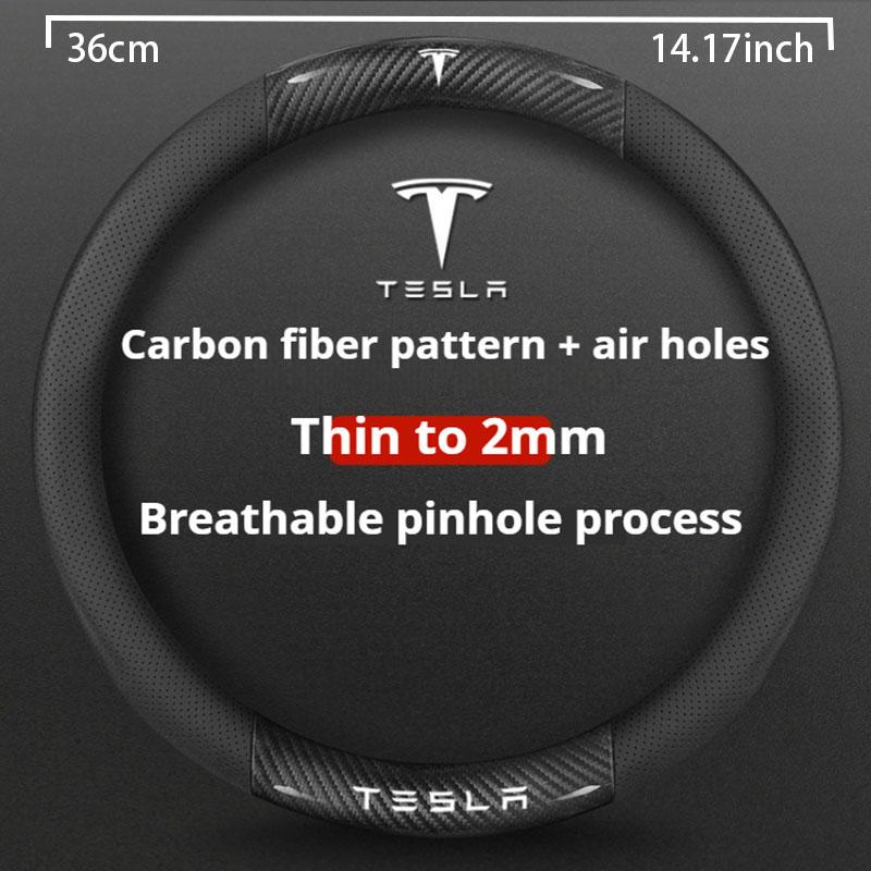 Car Carbon Fiber Leather Anti-Slip Steering Wheel Cover For Tesla Cybertruck Beast Roadster Model 3 Model Y Model S Model X