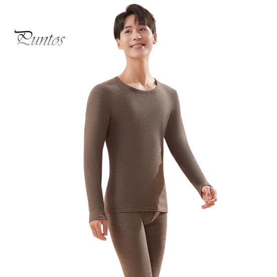 2 Pcs/Set Winter Thermal Clothing Set Round Neck Seamless Long Sleeve Warm Thick Plush Slim Fit Elastic Lady Cold Weather Pajamas Set Homewear
