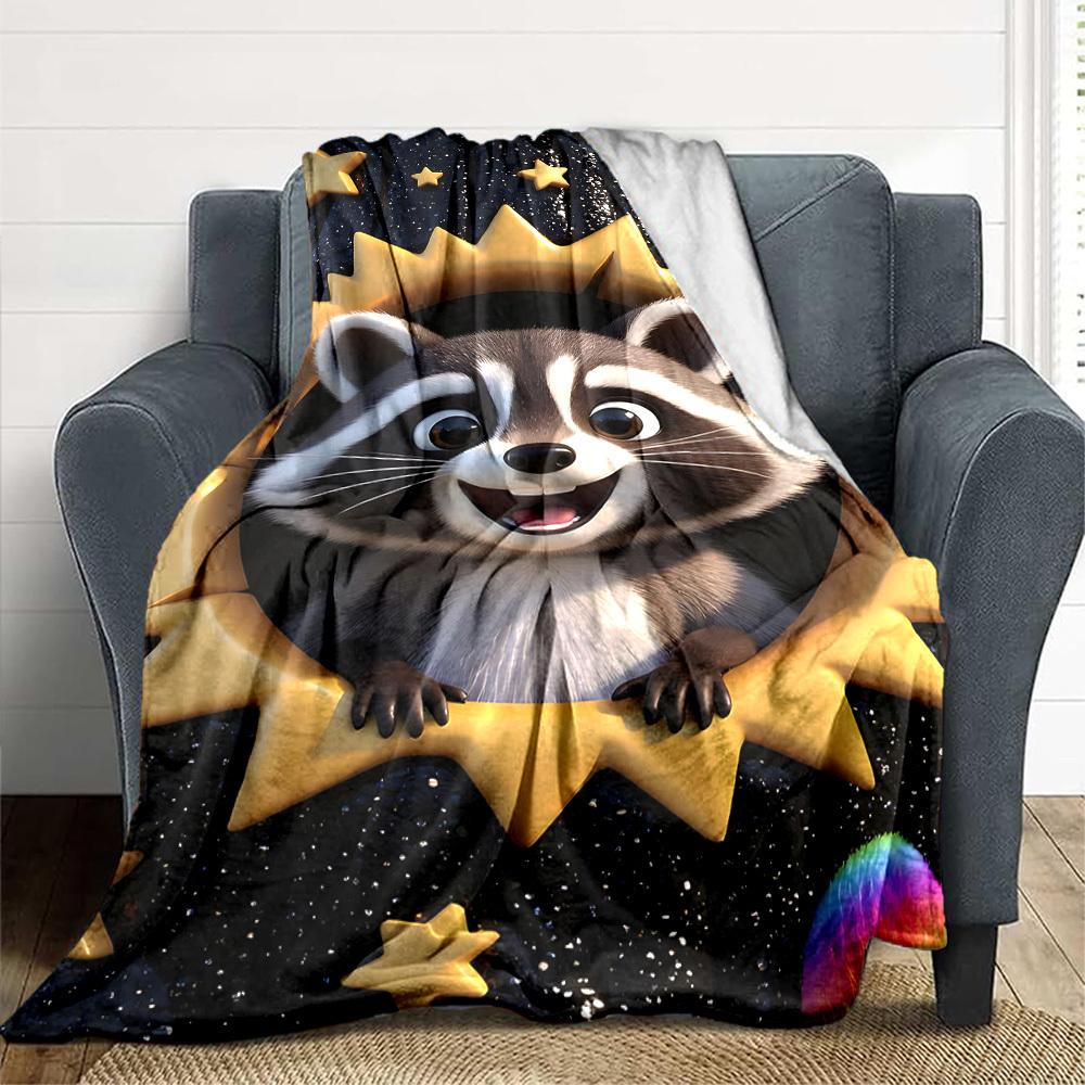 

1pc Raccoon Decor Blanket Lightweight Blanket Throw Blanket For Sofa, Bed, Travel, Camping, Livingroom, Office, Couch, Chair yy251010052 100x150cm