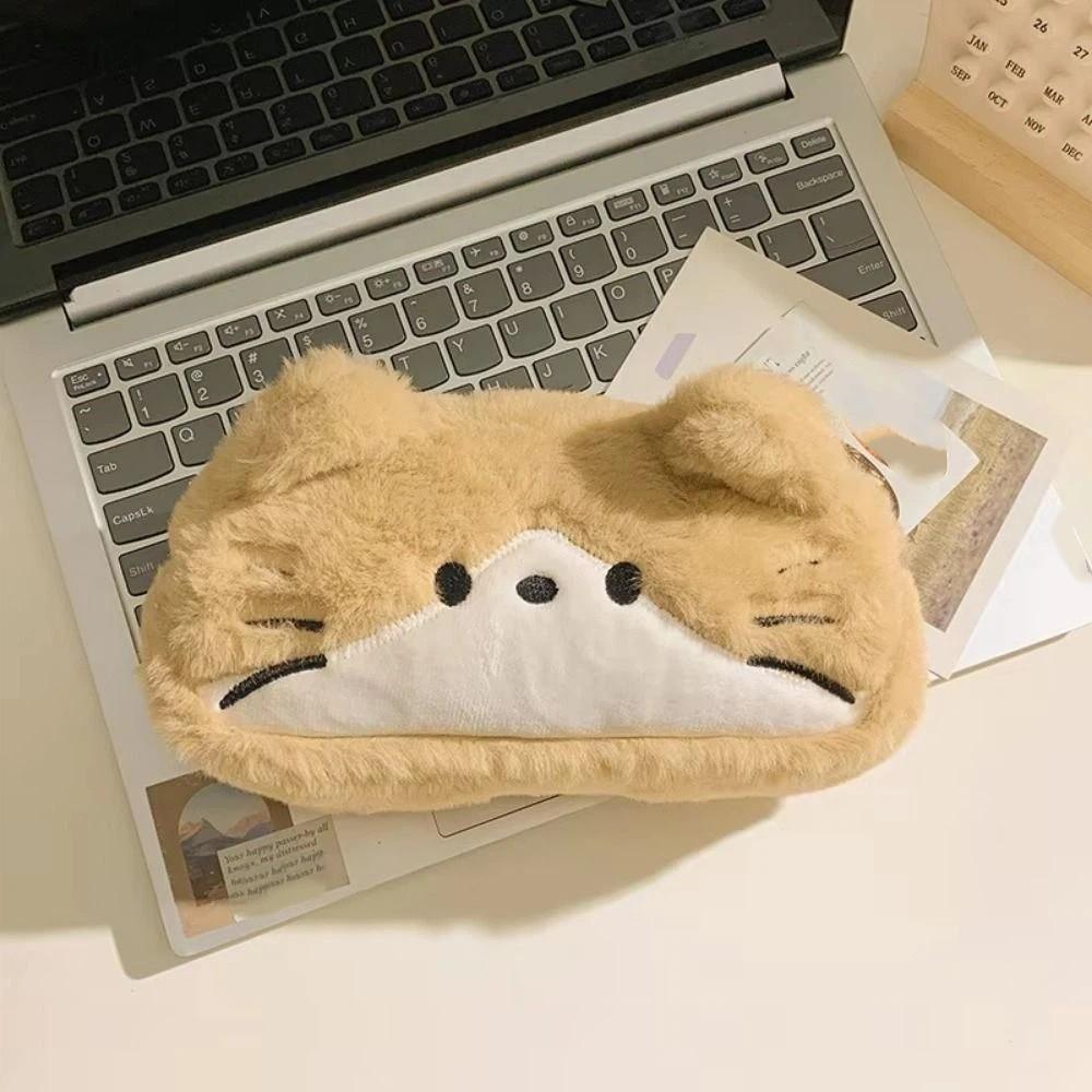 Kawaii Cat Printed Pencil Case Cute Stationery Storage Bag Plush Cat Stationer Bag  Student Use