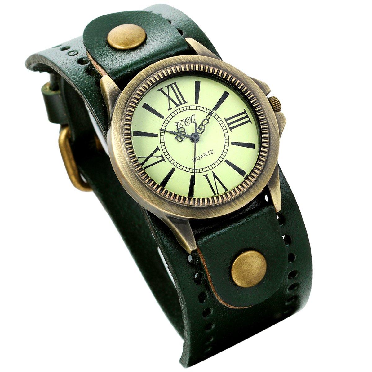 Lancardo Women s Waterproof Watch with Leather Strap and Roman Numeral Display, Antique Style, Retro Fashion Accessory (Green)