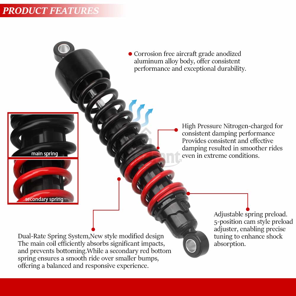 Motorcycle Part Black Red Rear Air Shock Absorber 380mm Solid Steel Aluminium Alloy For Harley Sportster Sport XL1200S 1996-2003