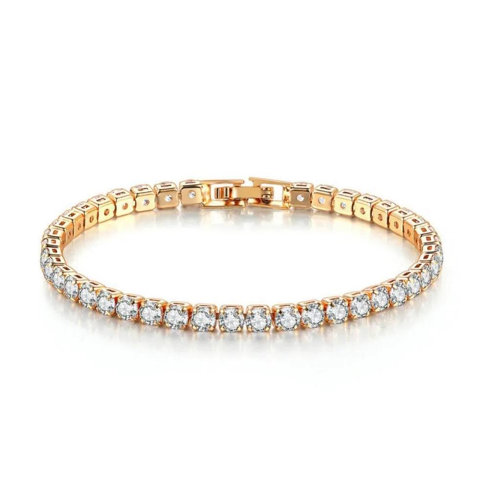 925 Sterling Copper 4mm Tennis Bracelet Inlaid With Zircon Crystal Electroplated 18k Gold Luxury Fashion Women s Gift 16CM