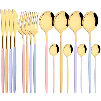 16Pcs Dinnerware Cream Yellow Silver Silverware Stainless Steel Tableware Set Spoon Knife Fork Western Cutlery Home Flatware Set