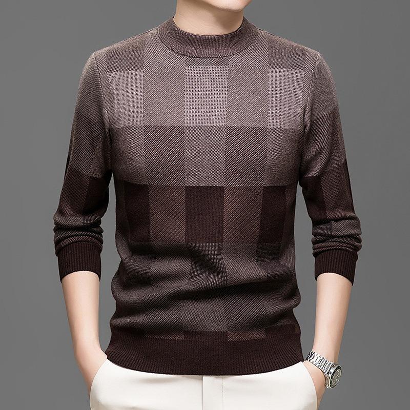 Men Crew Neck Jacquard Pullover Knitted Sweater Casual Bottoming Top For Middle Aged