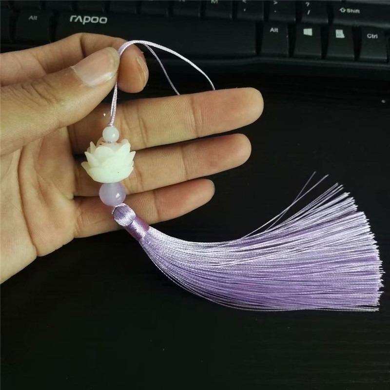 Imitation White Jade Lotus Tassel Pendant Chinese Knot Tassel Tassels Chinese Style Bookmark Fan Pendant Clothing Accessories