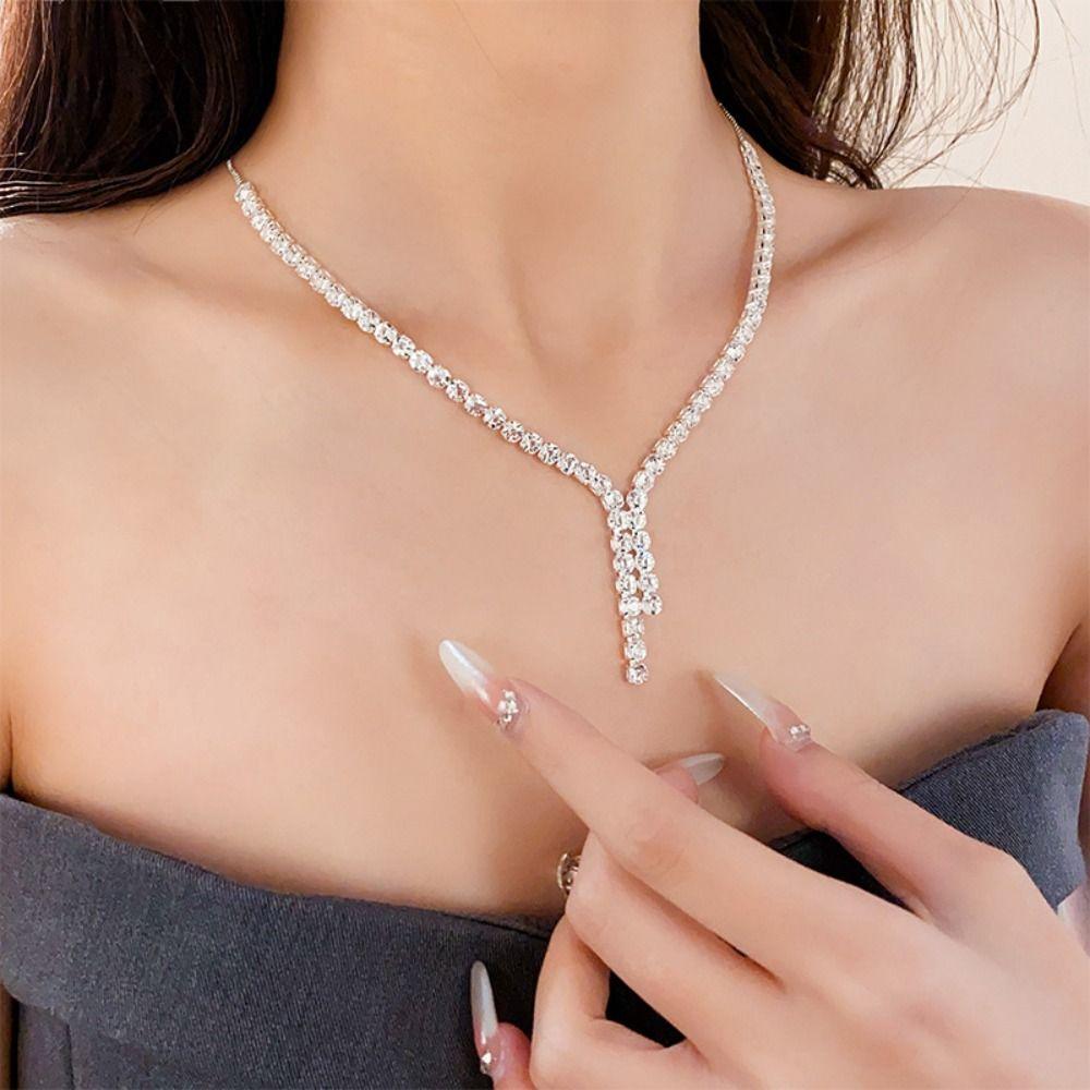 Earrings Shining Necklace Bridal Tassels Crystal Jewelry Set Women