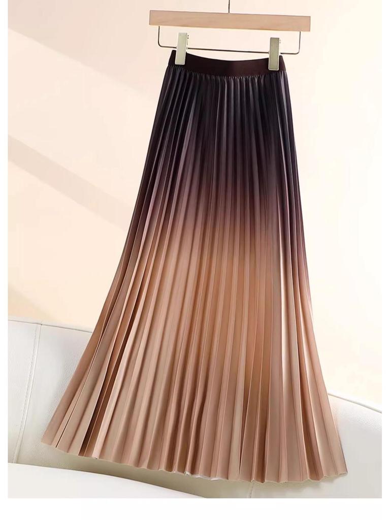 Women's Gradient Pleated Midi Skirt: Classic A-Line Slimming Design for Spring & Summer