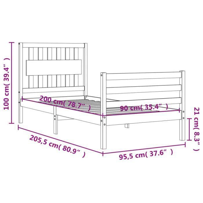 VidaXL Bed Frame with Headboard 90x200 Cm Solid Wood 3194296