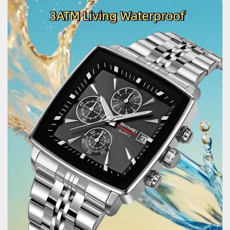 Skmei Luxury Quartz Mens Casual Top Brand Square Watches Movement Waterproof Mens Wristwatches Date Week Display Male Clock