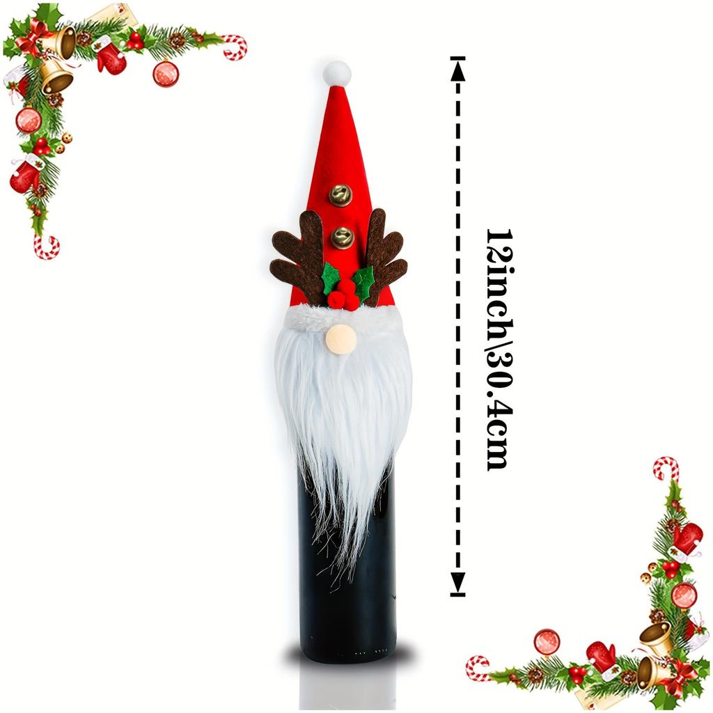 Christmas Wine Bottle Decoration Set, 3D Wine Bottle Decorative Hat, Decorative Santa Hat with Plush Whiskers, Perfect Table Decoration