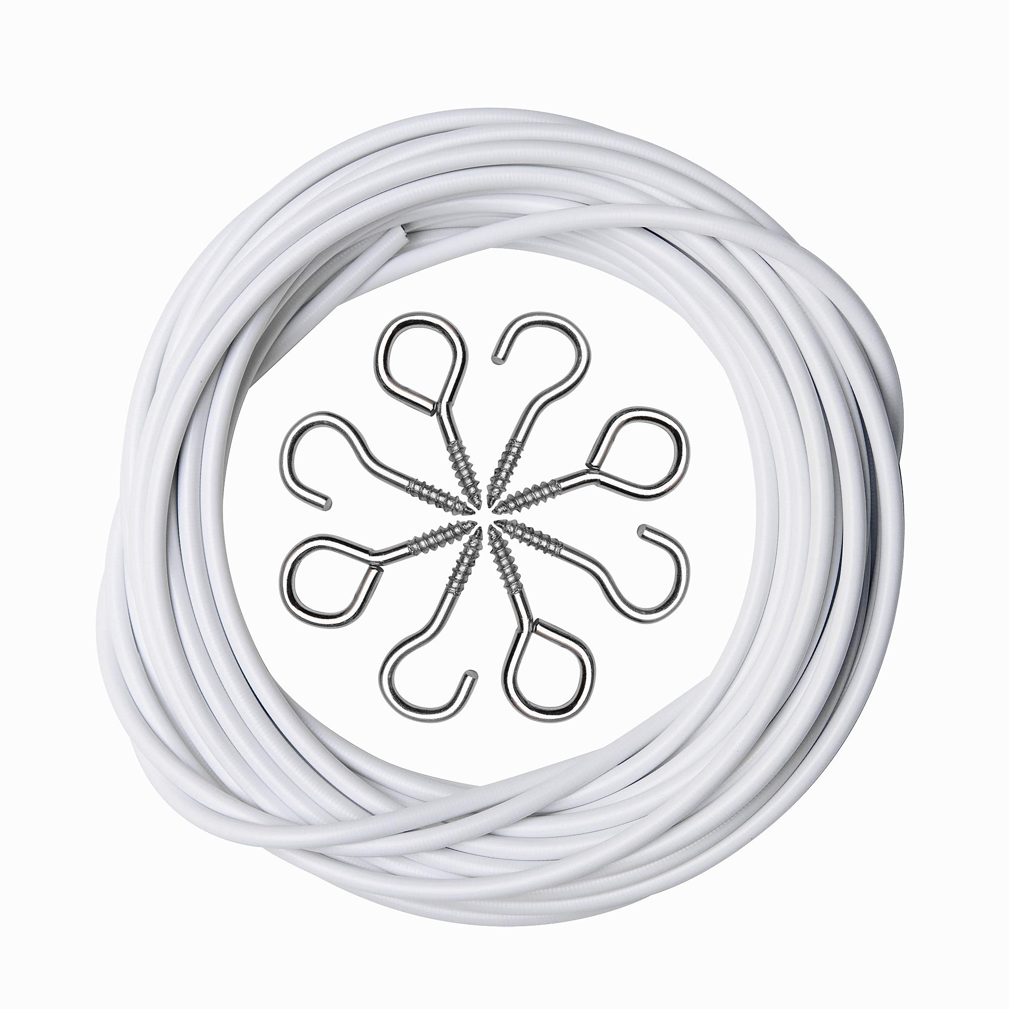 

JZBRAIN 3 метра Белый занавес Пластиковое покрытие Оконный занавес Проволока для подвешивания картин с 8 парами нитей и крючков 2 штуки Проволока, Проволока, белый