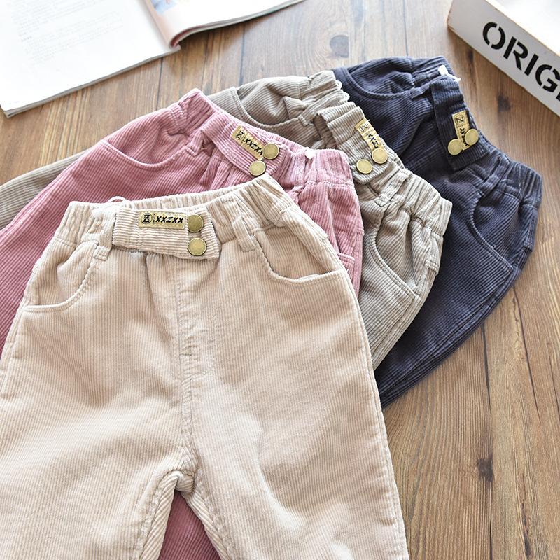 Girls Winter Thickened Corduroy Pants Fleece Lined Warm Casual Trousers For Kids