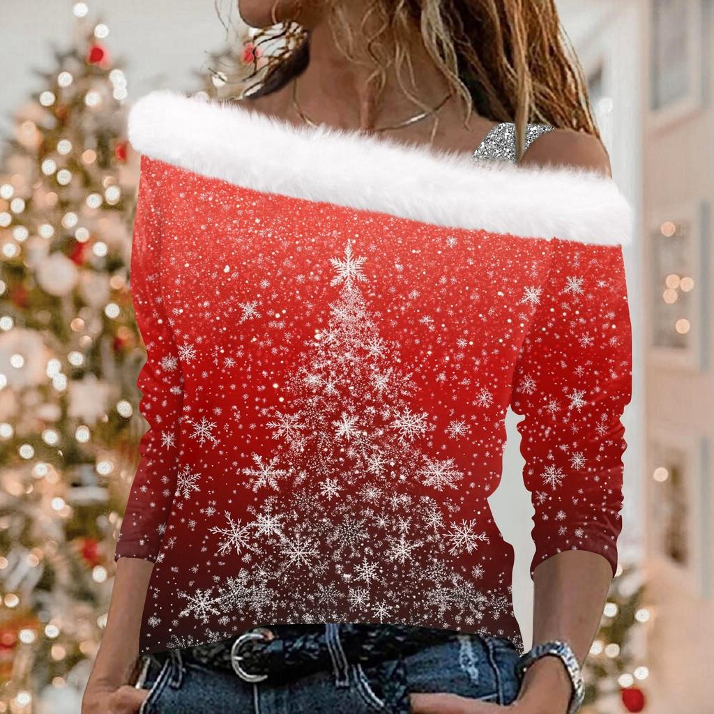 Women's Christmas Elements Christmas Print Long-sleeved Plush  Pullover Top