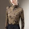 Damen Herbst und Winter Halbhoher Hals Vintage Bedrucktes Temperament Oberteile mit innerer Taille
