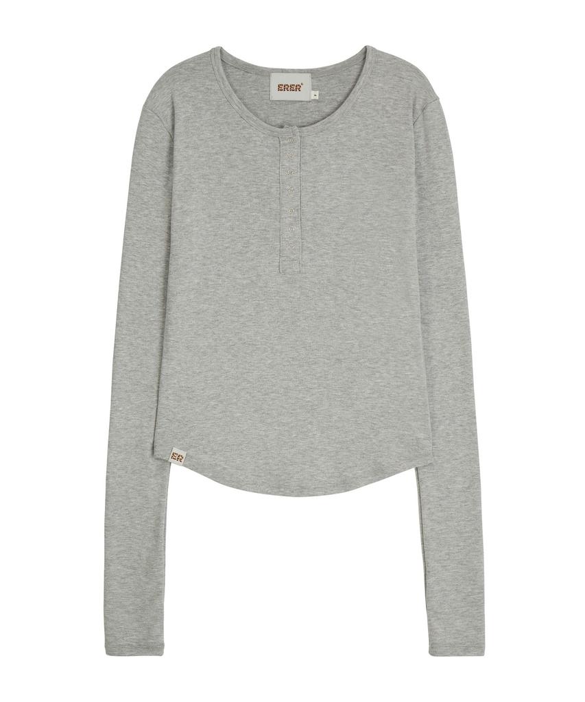 ERER Henley Neck Soft T-Shirt Melange Gray