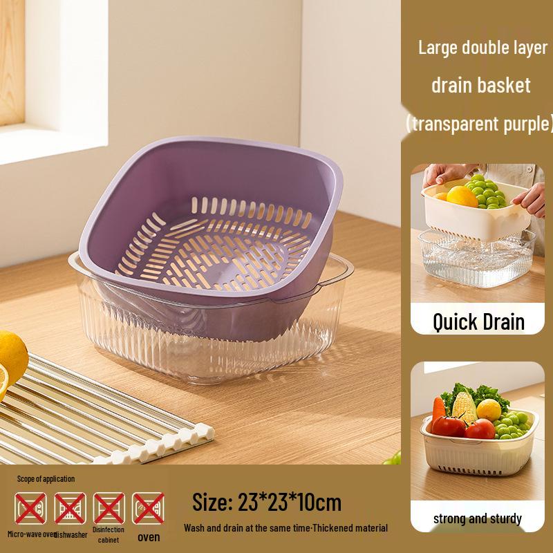 Doppelschichtiger Gemüse- und Obstwaschkorb: Kunststoff Küchenablaufbecken & Spülen Sieb.