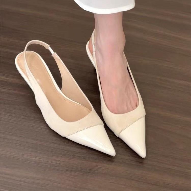 Temperament pointed splicing high heels women's summer gentle thin heel side empty sandals shallow mouth bag head sandals high heels