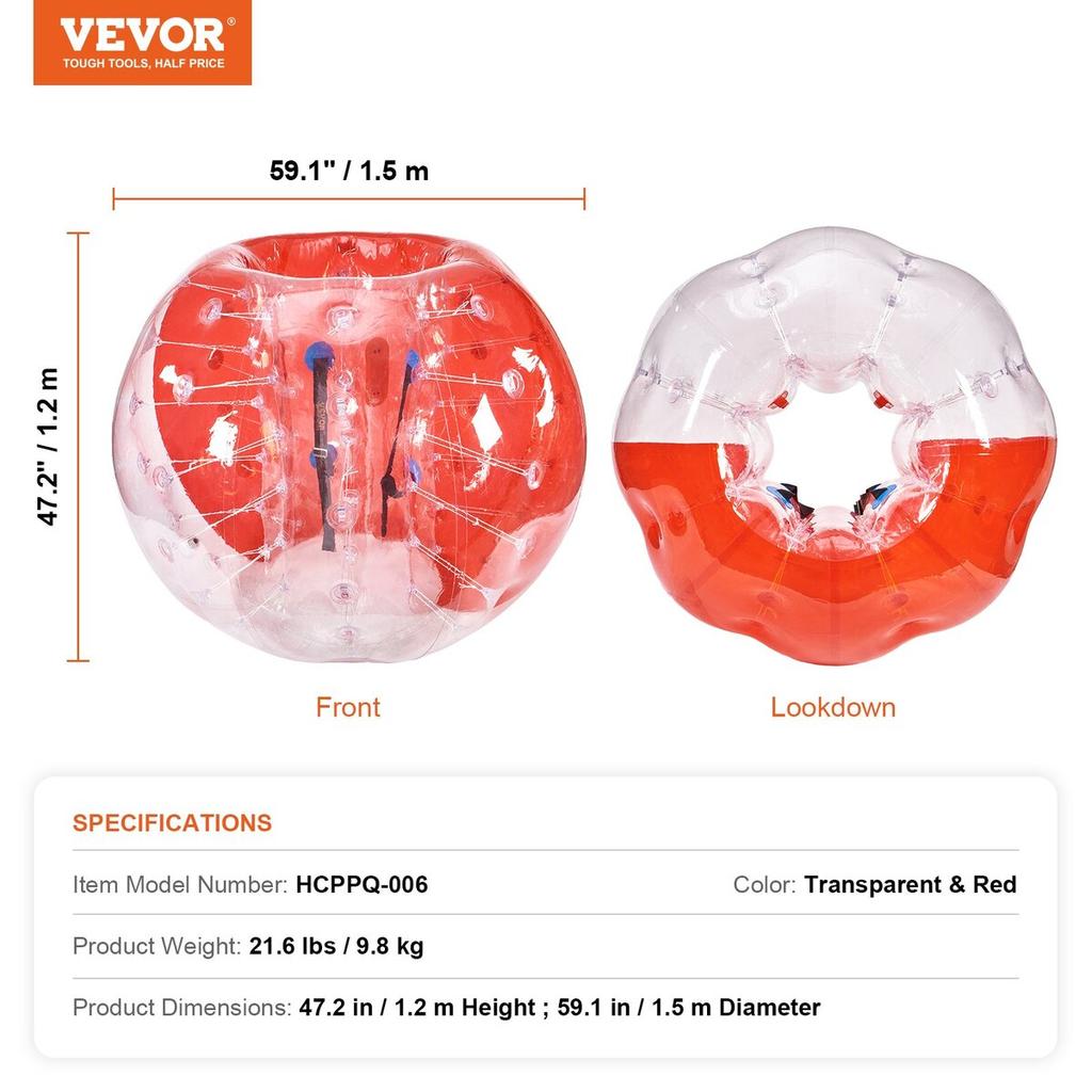 Inflatable Bumper Ball 1-Pack, 5FT/1.5M Body Sumo Zorb Balls for Teen & Adult, 0.8mm Thick PVC Human Hamster Bubble Balls for Outdoor Team Gaming
