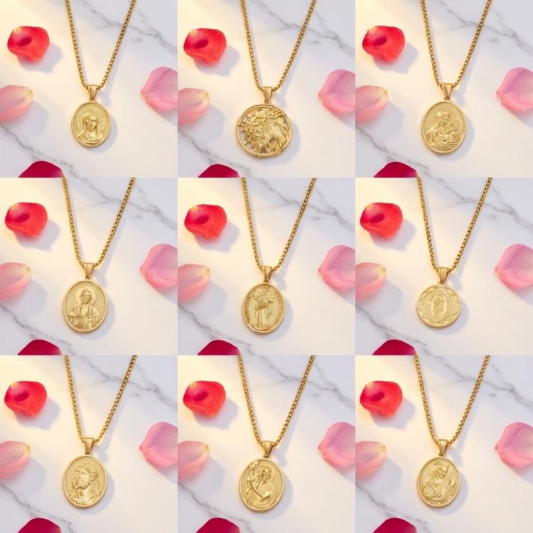 Vintage Trendy Christian Face Gold Plated Stainless Steel God Pendant Necklace Jesus Portrait Gift