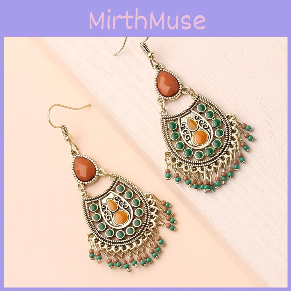 Traditional Ethnic Style Long Dangle Earrings With Geometric Design For Womens Fashion