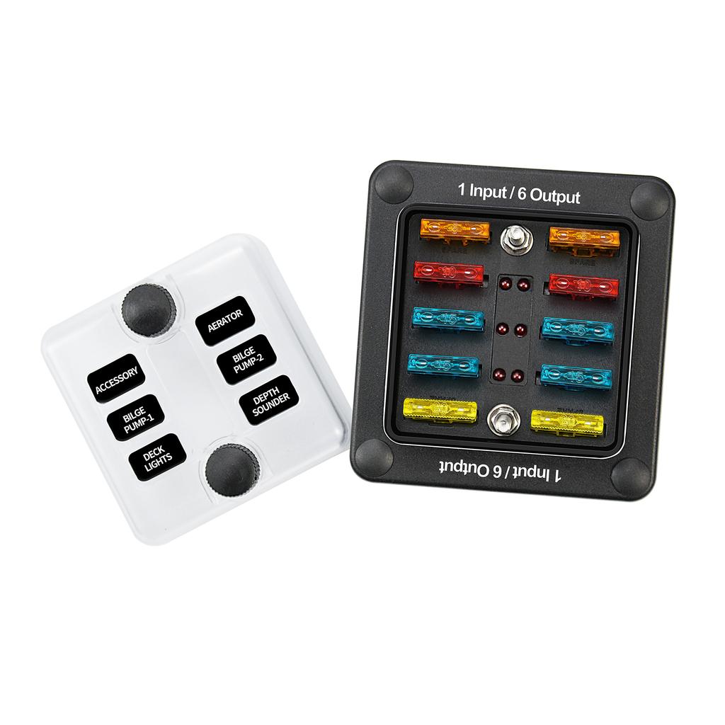 6-fach Block mit Erdung, Sicherungskastenhalter für Schutzabdeckung, LED-Lichtanzeige, Schraubklemmen für Auto, Marine, flaches Profil, negative Sammelschiene, wasserdicht