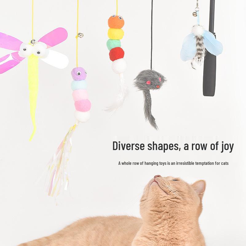 Elastic Feather Cat Teaser with Bell & Mouse for Door Hanging