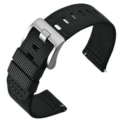 ANNEFIT Nylon Watch Military Watch Replacement Nylon Strap with Cloth Finish and Quick Release Buckle Band, Band, 22mm, Two-Piece Black/Silver