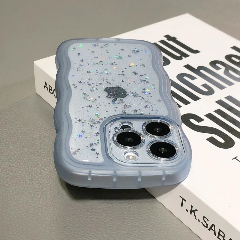 Transparent Silicone TPU Wavy Case For 17 Air 16 15 14 13 12 Mini 11 Pro Max Shiny Sequin Glitter Soft Bumper Stars Funda