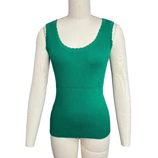 Women Vest Sling Sleeveless Ribbed Tops Pure Color Backless Lace Trim Large Neckline Knitting Tops Daily Wear
