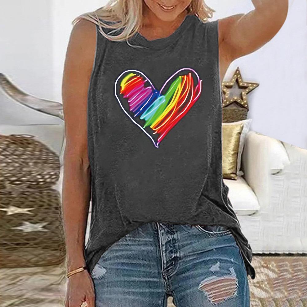 Summer Colorful Love Heart 3D Printed Tank Top Women's Casual Fashion Streetwear Sleeveless O-Neck Vest Camisole Woman Clothing