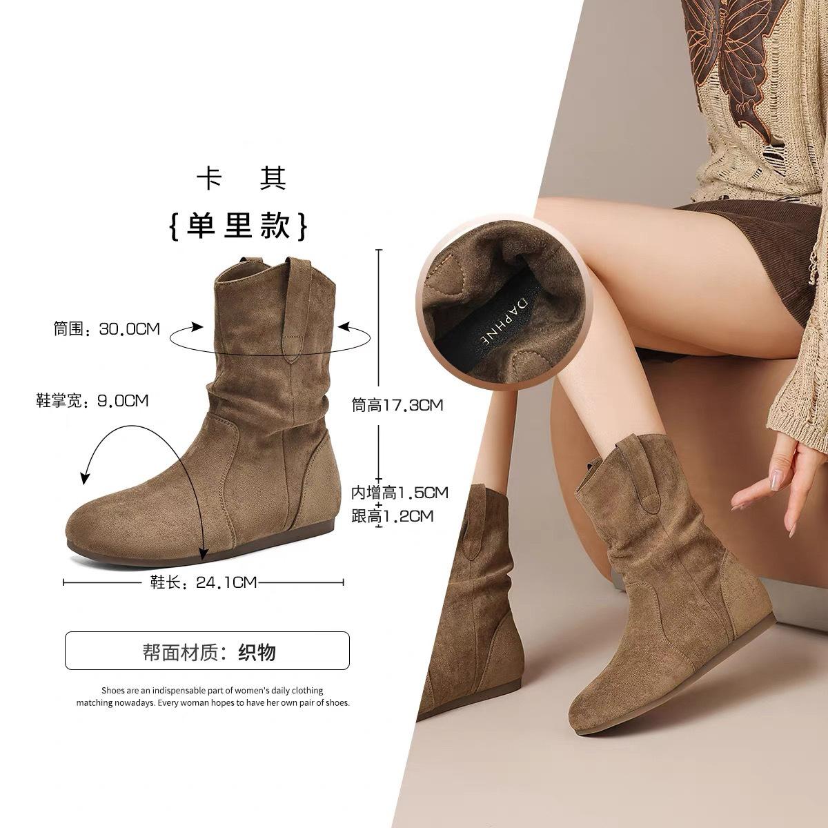 

Short boots women s autumn 2025 new retro round head pleated boots inner height increase Birkenstock short boots women s pile boots 35 хаки